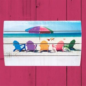 Beach Theme Wooden Hinged Recipe Box Adirondack Chairs On A Sandy Beach Cottage